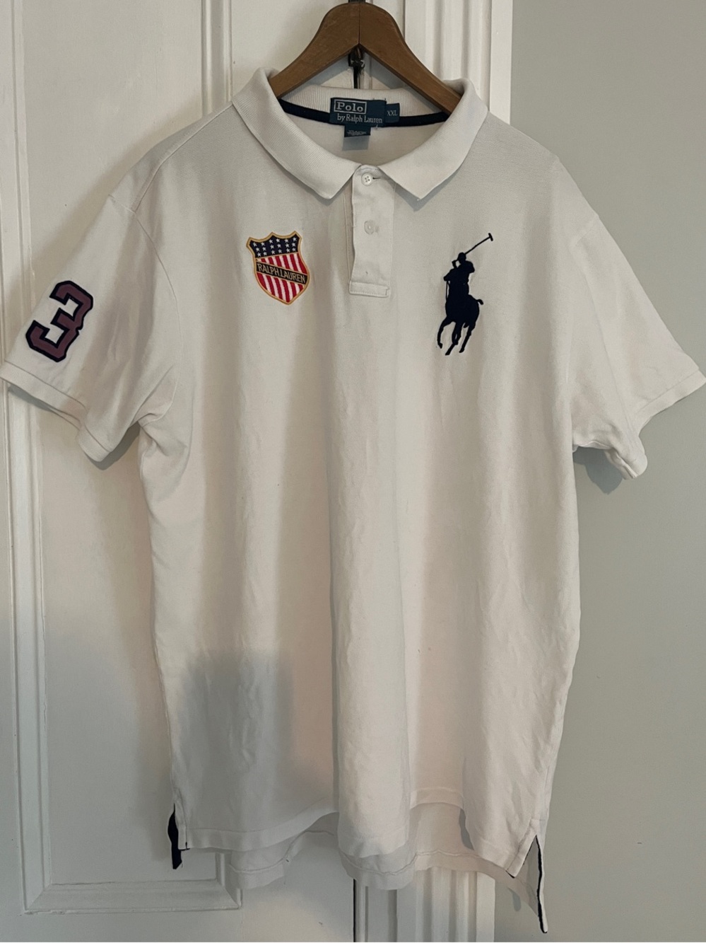 Vintage Ralph Lauren “K-Swiss” White Polo with Navy Pony & USA Shield